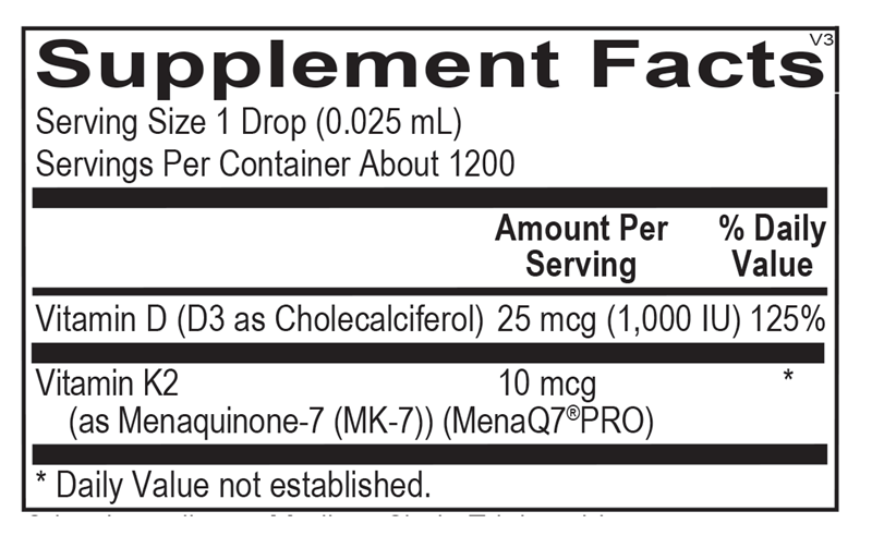 Ortho Molecular - Liquid Vitamin D3 with K2 - 1 OZ Liquid