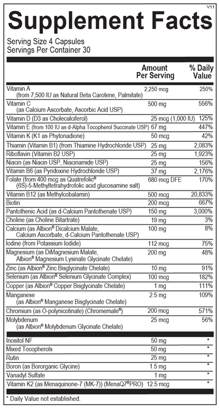 Ortho Molecular Products Alpha Base Caps Without Iron Capsules, 240 Count